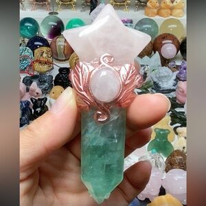 Mini Rose Quartz and Green Fluorite Star Wand